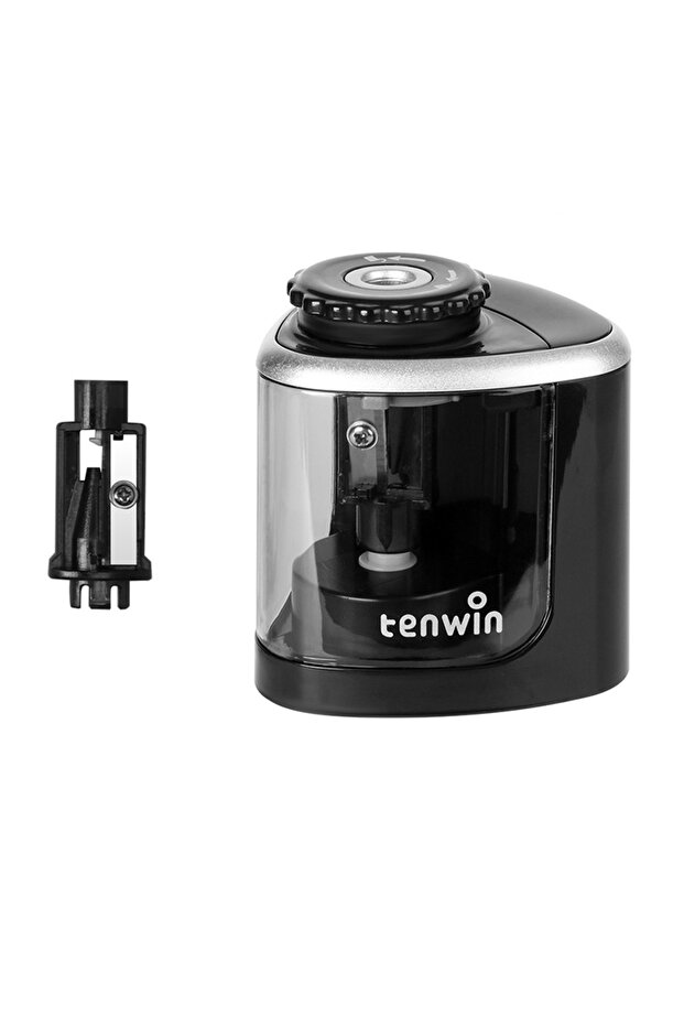 8005black-1blade Tenwin Electric/Manual 2 in 1 Pencil Portable Sharpener Safe Student Helical Steel