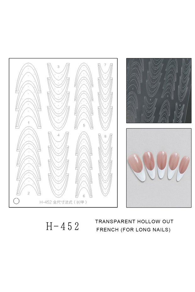 05-H452 Hollow Fashion French Nail Stickers Full-size Transparent Auxiliary Tools Self-Adhesive Slid