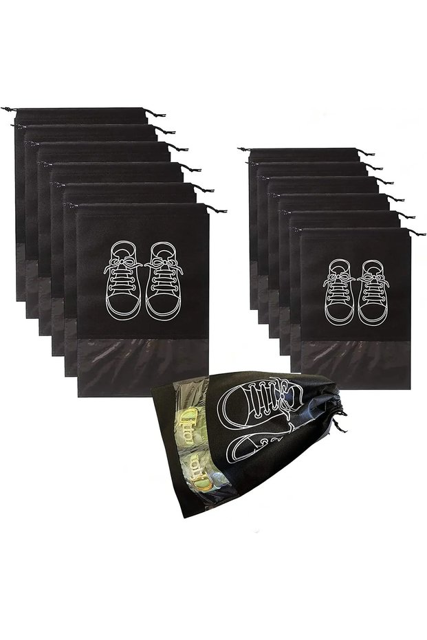 32x44cm black 10pcs Shoes Storage Organizer Bags Non-woven Travel Portable Closet Bag Waterproof Poc