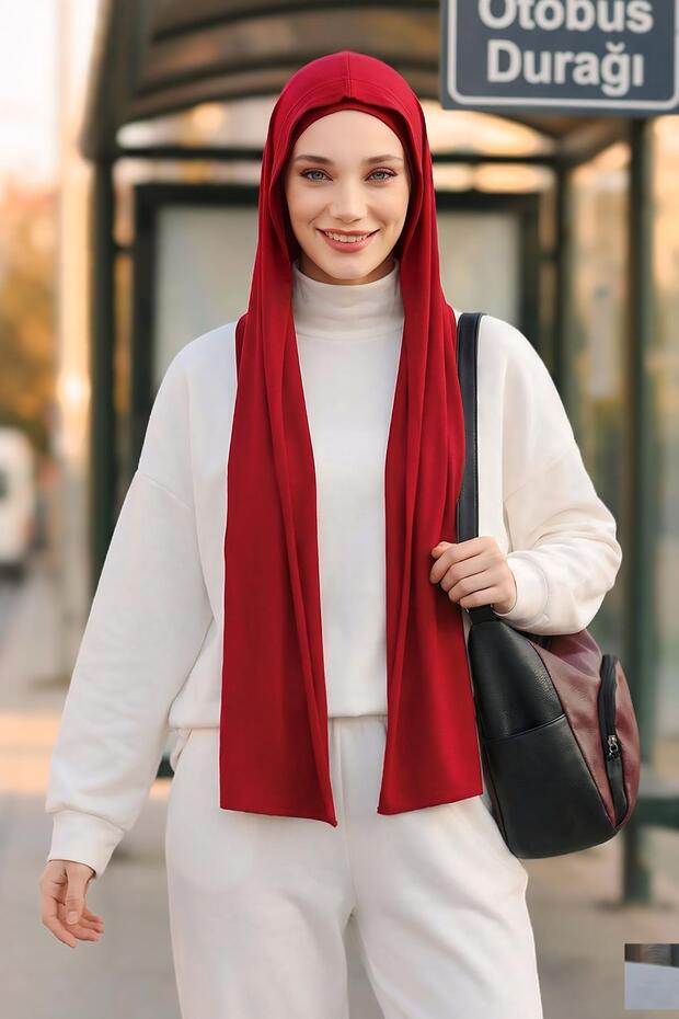 Combed Cotton Boneli Ready-Made Combed Cotton Hooded Shawl Two-Piece Set, Ps-57, Burgundy