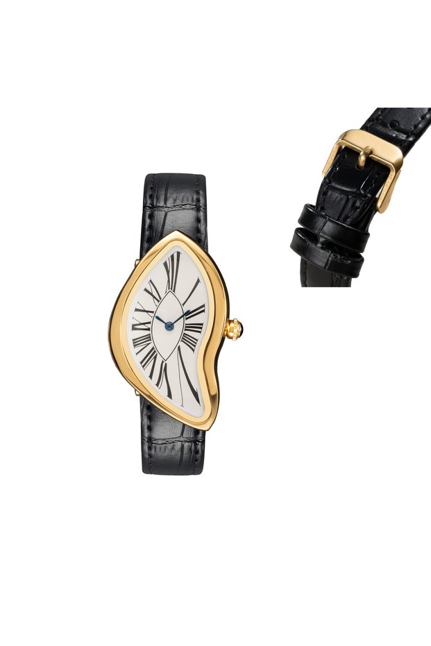 Golden 2 Medieval alien watches melt and twist y2k alien ladies and men Leather strap fashion advanc