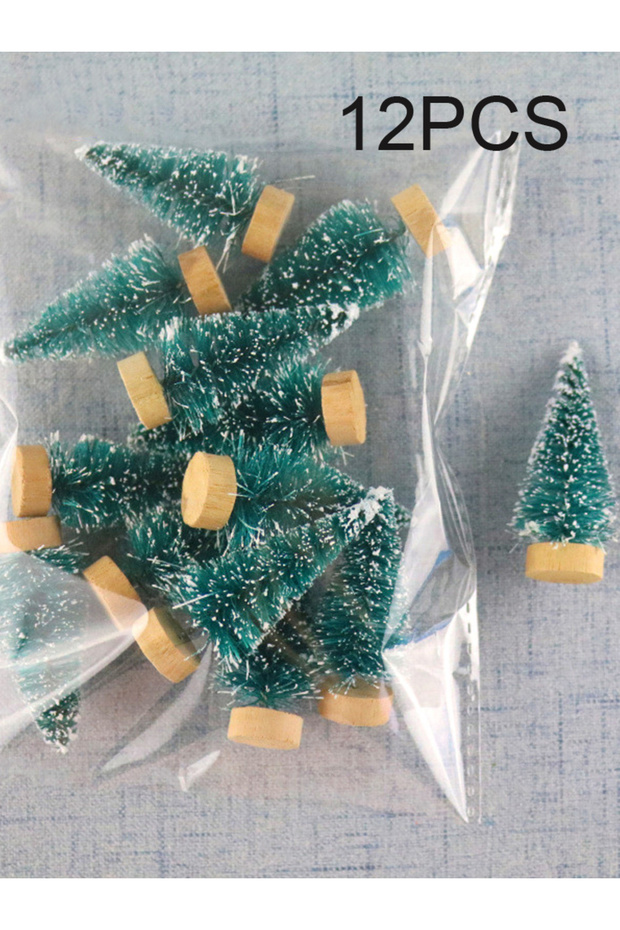 B 12PCS 12Pcs Mini Christmas Tree DIY Ornament Artificial Pine Sisal Snow Landscape Xmas Trees Decor