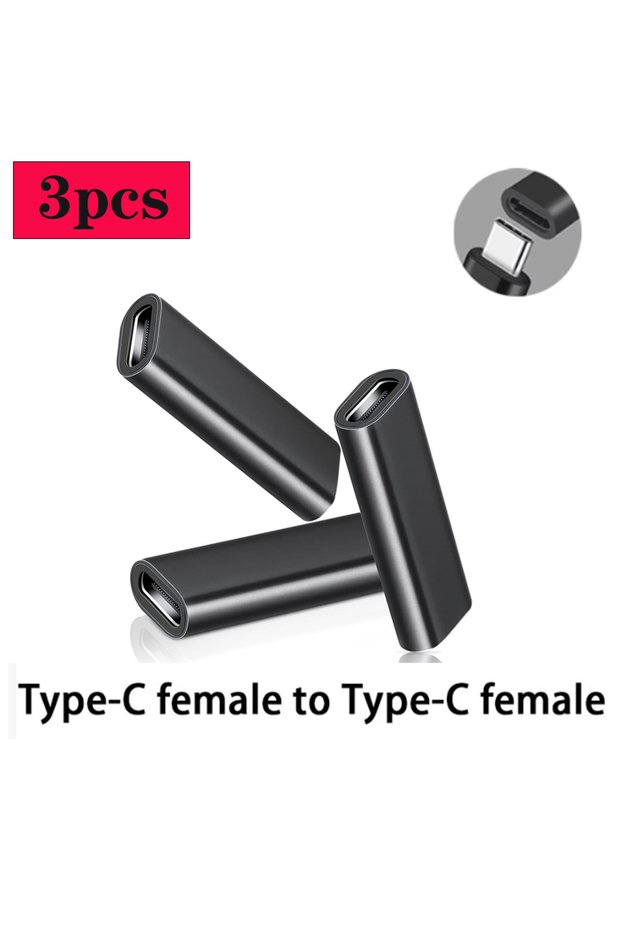 Black(3PCS) USB C Female To Female Adapter USB C 3.1 Coupler For Connecting Two Type C Cable For Pho