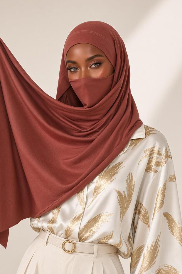 Neck-Covering Veil Featuring Combed Cotton Boned Shawl, Ps-58