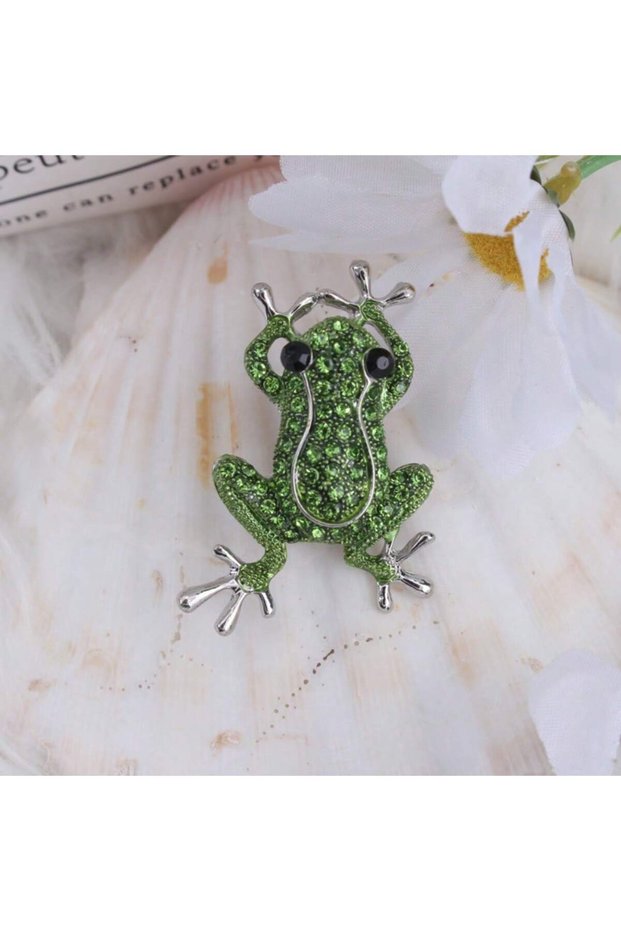 AS SHOWN B Green Frog Brooch for Women, Cute Animal Enamel Pin with Sparkling Rhinestones, Scarf Bag