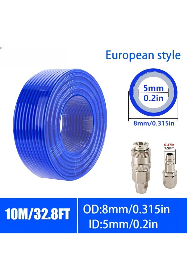 8mmEuroStyle10M 20m/10m(65.6/32.8ft) Heavy-Duty 3-Ply Braid PU Hose - Euro/C Quick Connects, High-Pr