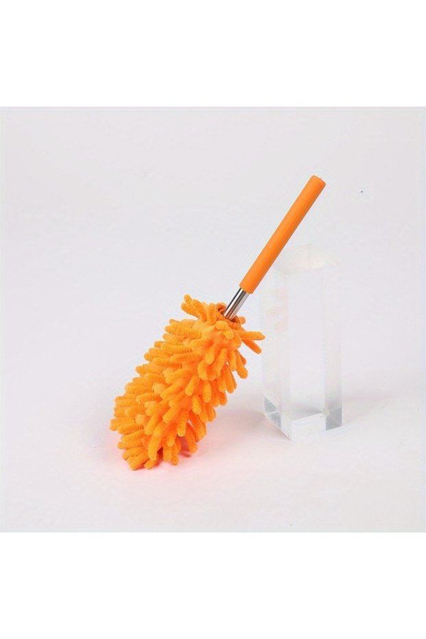 orange color 1pc Telescopic Chenille Duster, Washable Detachable Feather Duster for Home Office Clea