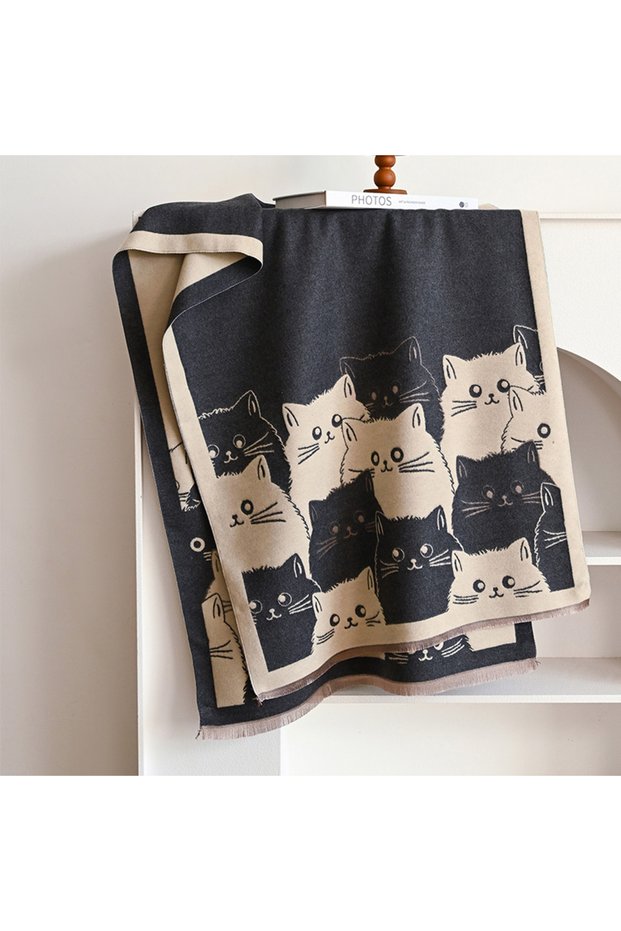 GRAY New Fashion Brand Cute Cat Ladies' Jacquard Pashmina Cashmere Scarf Winter Thick Warmth Shawl C