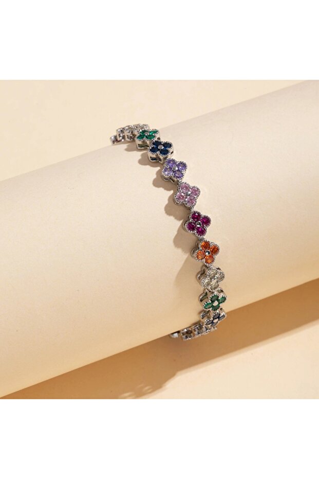 16.5cm TT-00580H-02 A Colorful Lucky Four-Leaf Flower Bracelet Inlaid With Zircon, Luxurious And Hig