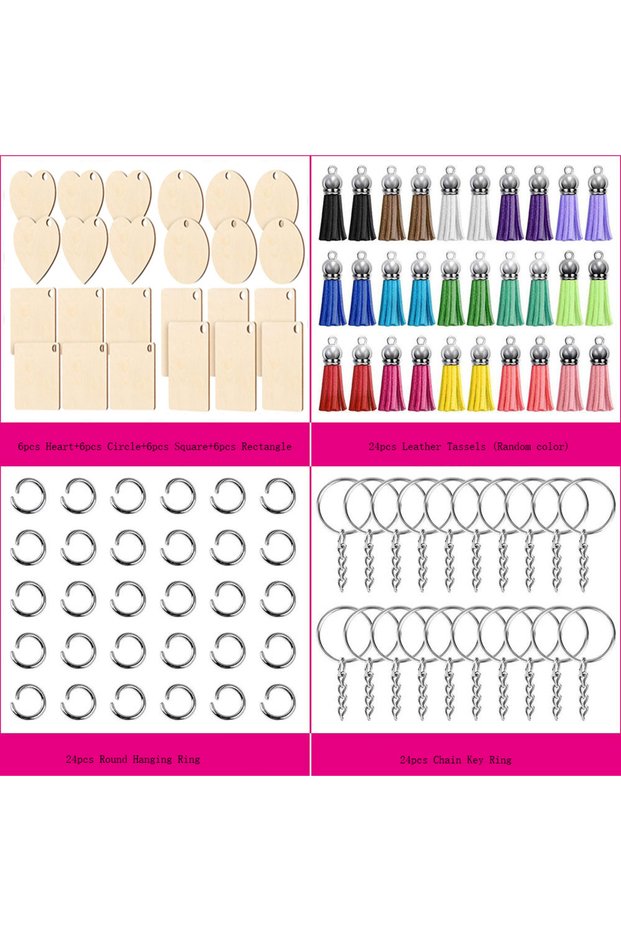 96pcs 96PCS Unfinished Wooden Keychains Blank Sublimate Keychain Key Ring With Leather Tassel For D