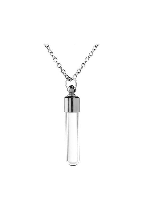 Silver Stainless Steel Glass Cremation Cylinder Tube Urn Pendant Memorial Necklace Ashes Holder Keep