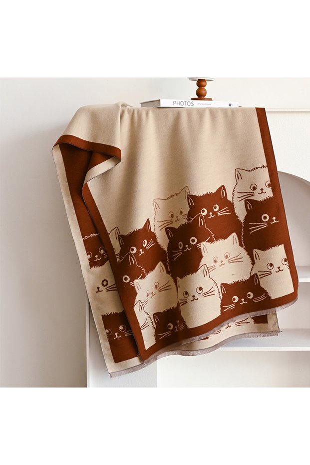Brown New Fashion Brand Cute Cat Ladies' Jacquard Pashmina Cashmere Scarf Winter Thick Warmth Shawl