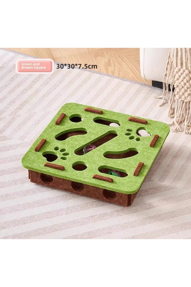 Green-square Cat Puzzle Toy Felt Puzzle Box Cat Exercise Toy With Ball Indoor Sports Entertainment H