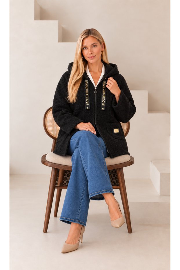 Women's Plus Size Midi Hooded Turn-Down Collar Cashmere Cardigan Jacket Coat 25062