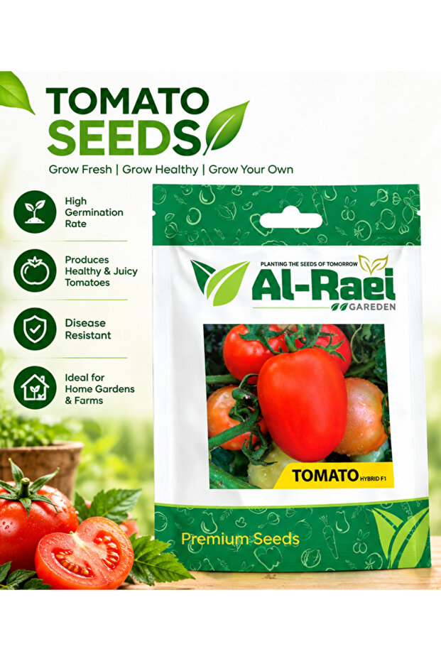 Al-Raei Garden Indeterminate Hybrid F1 Non-GMO Tomato Seeds for Kitchen & Balcony Gardening