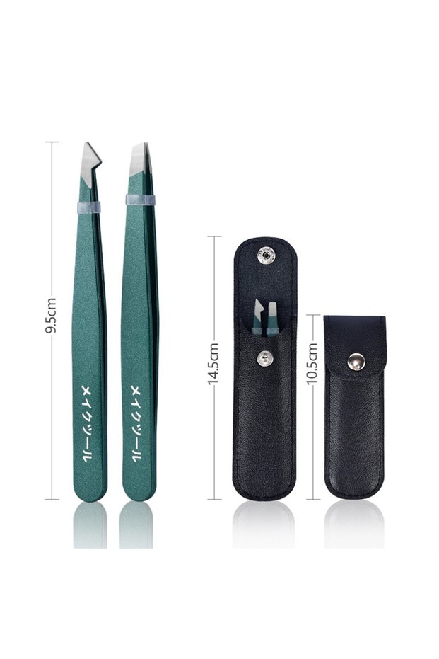 Green 2-piece set 4-Piece Stainless Steel Tweezer Set Unisex Professional Precision for Facial Hair