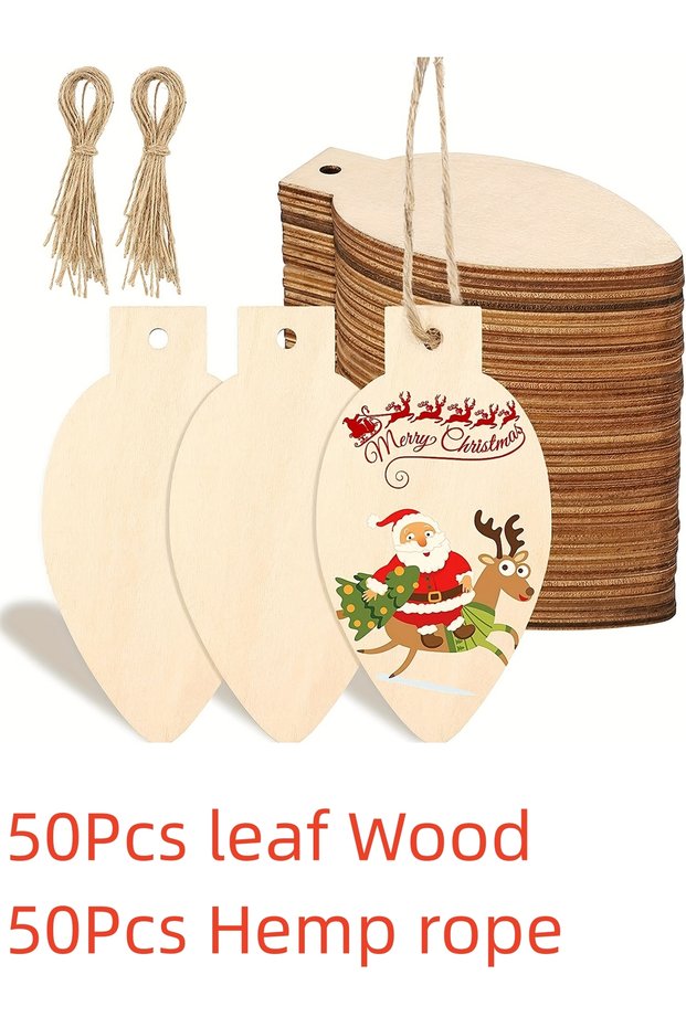 50Pcs 50Pcs Unfinished Christmas Wooden Leaves, Wooden Pieces DIY, Blank Christmas Decorations, Tags