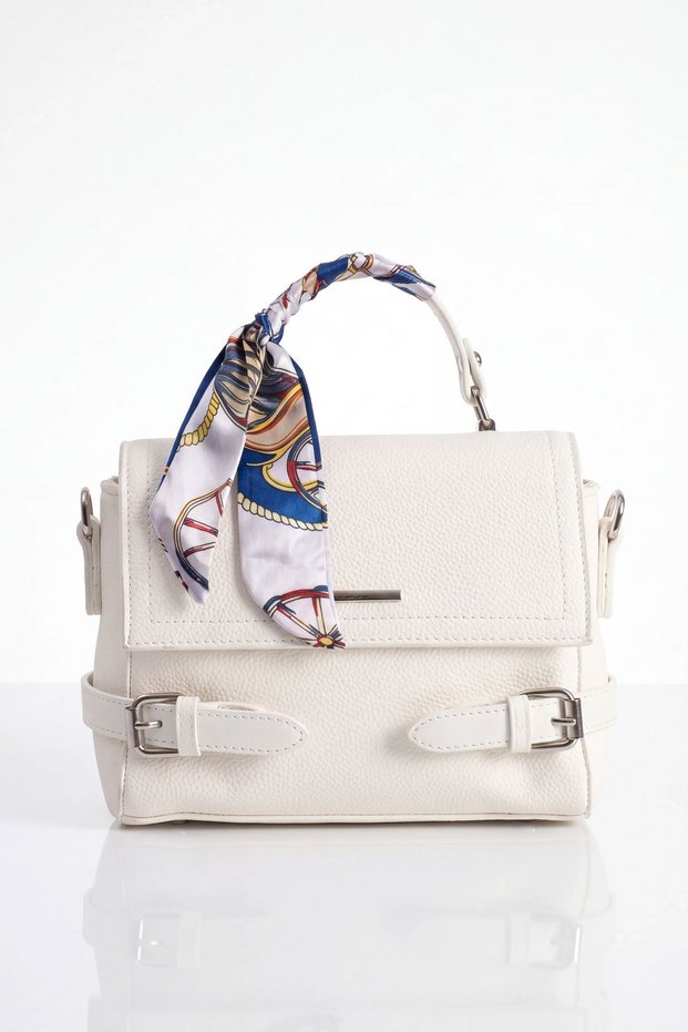 As 719 Multi-Compartment Quality Shoulder and Arm Bag with Shawl and Belt Detail, White