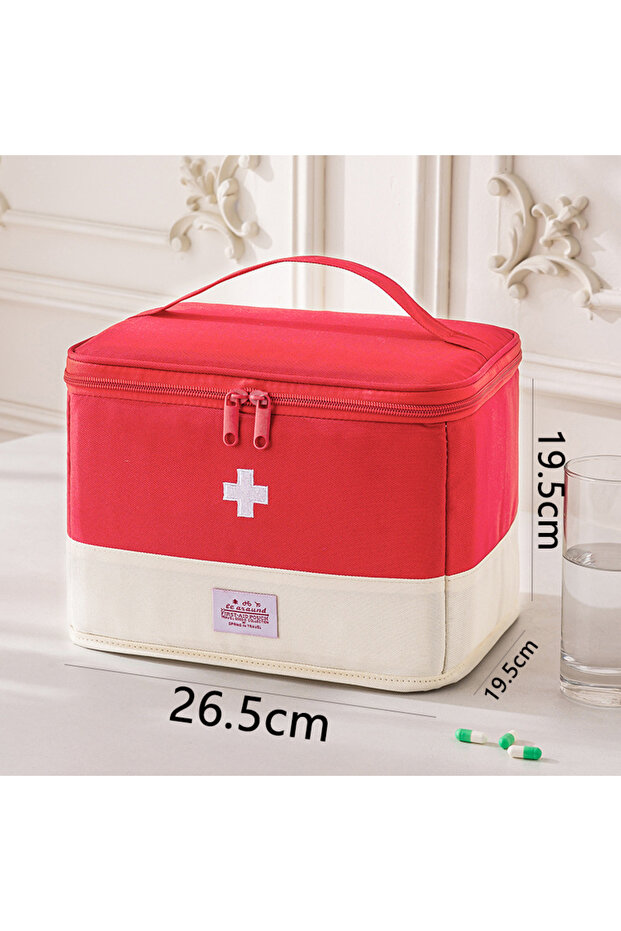 Red Large Capacity Oxford Cloth Medicine Box Lightweight Foldable Waterproof Wear-resistant Separate