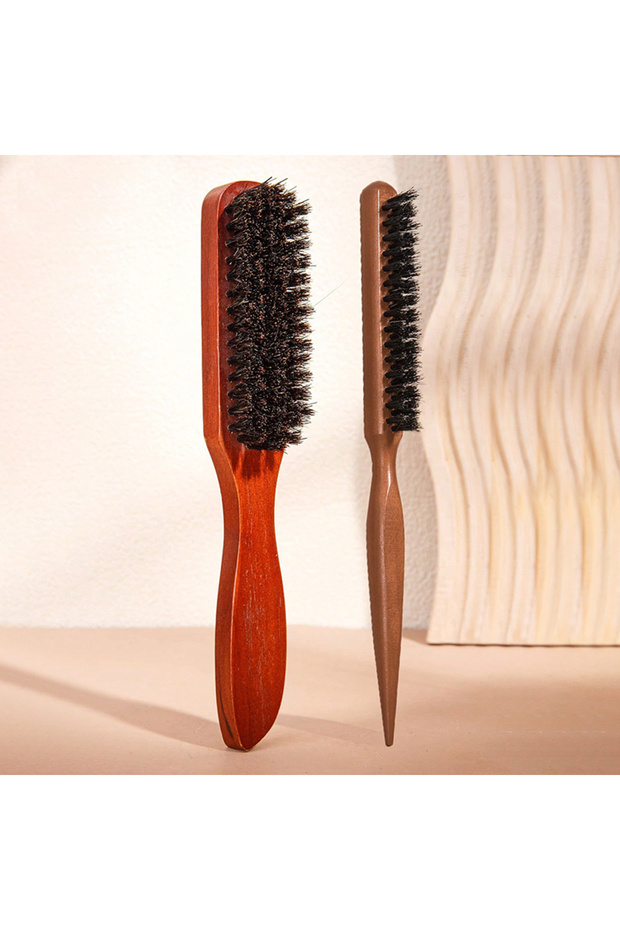 Borwn 2pcs 1/2pcs Premium Bristle Hairbrush with Wooden Handle-Reduces Frizz and Static- Scalp Massa