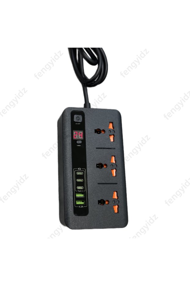 UK black Universal Outlet EU/UK Plug Power Strip Timer Sockets With 2M Extension Cable 2 USB 3 TYPE-
