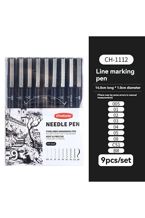 9PCS 3/15Tip Black Pigment Micro-Pen Fineliner Ink Pens,Drawing Artist Illustration Pens Multiliner