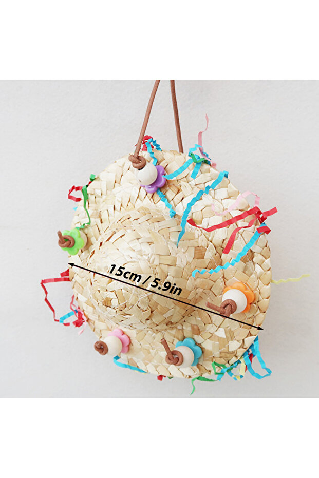 As shown Handmade Straw Weaving Cap Shape Parrots Chew Toy Birdcage Hanging Swing Toy Bird Chew Toy