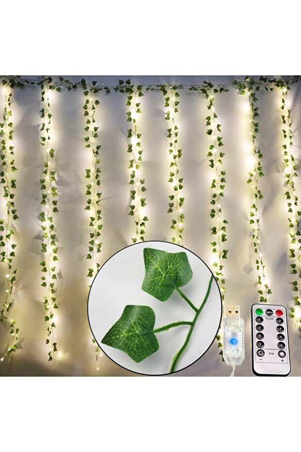 3x1M Warm White USB Maple Leaf Curtain Lights Artificial Garland Ivy Green Leaves Hanging Plants for