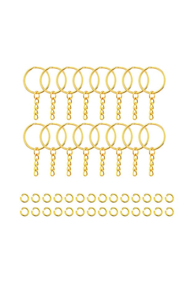 30PCS Gold 30pcs Silver Plated Metal Blank Keyring Keychain Split Key Ring with Chain Climbing Buckl
