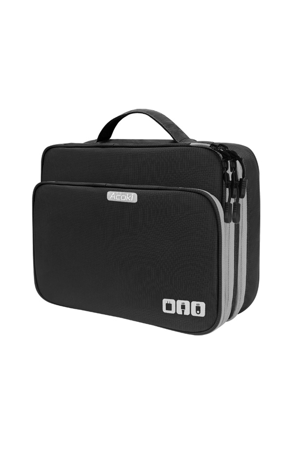 Three layersBlack-XL Multi Layer Electronic Accessories Organizer, Storage Handbag with Front Pocket