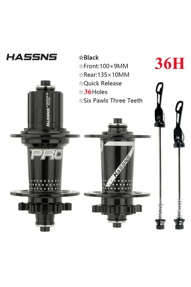 36H Black A Pair HASSNS PRO7 MTB Hub 24 32 36 Holes Bearing Mountain Bike Quick Release Hub 36h 32h