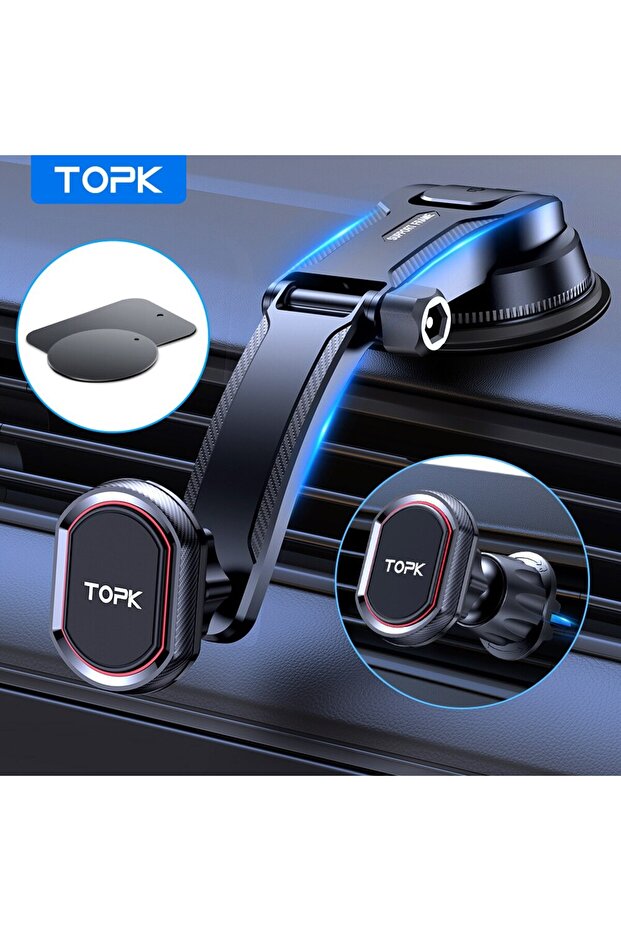 2 IN 1 TOPK Magnetic Car Phone Holder 2-IN-1 Handsfree Stand Phone Mount for Dashboard & Air Vent fo