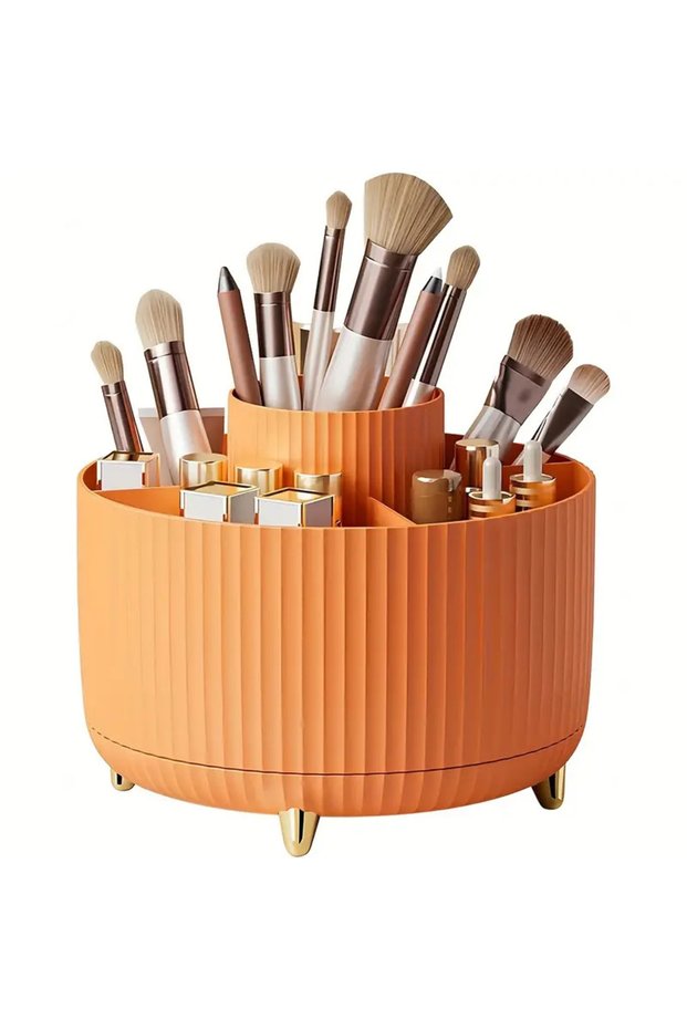 Orange-A 360° Rotating Makeup Brush Holder 5 Slot Cosmetic Organizer for Nail Polishes Skincare Perf
