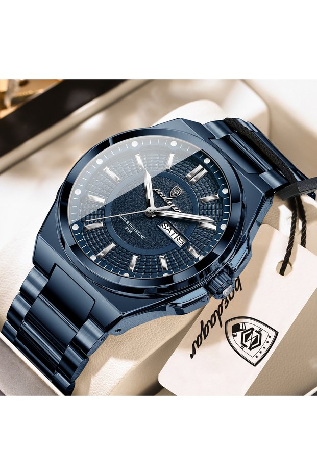 896 Blue Blue POEDAGAR Top Business Men Wristwatch Stainless Steel Waterproof Luminous Casual Man Wa