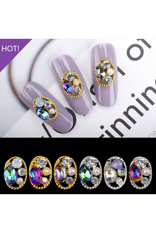 Random Send 20PCS Random Mixed Retro Hollow Oval Rhinestones Pearl Beauty Glitter Charms Jewelry A