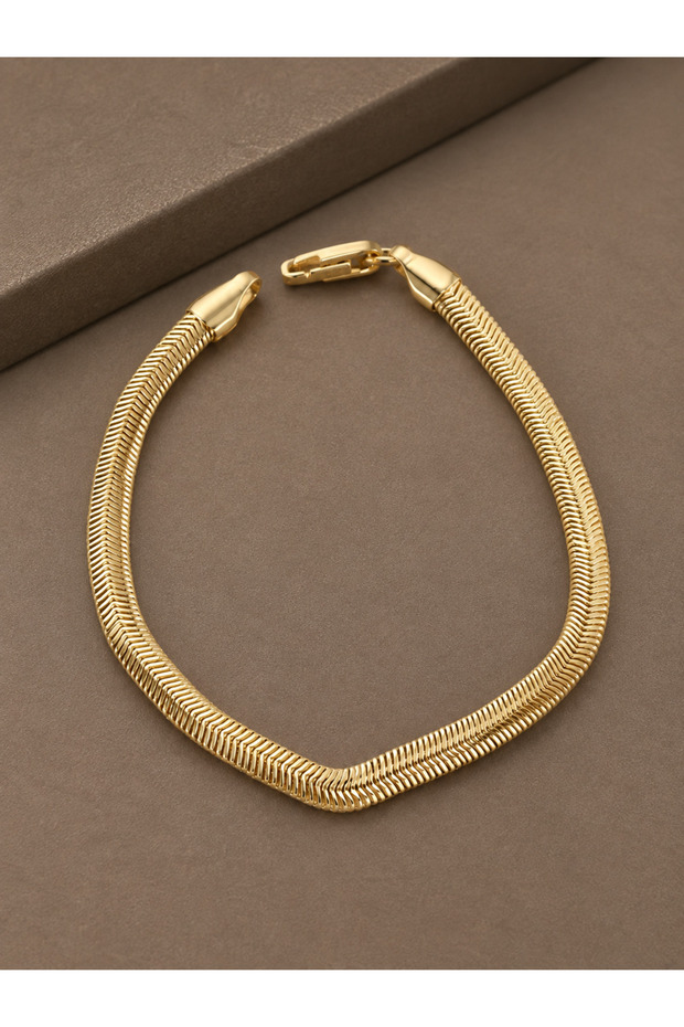 Cm Flat Snake Chain Model Gold Color Brass Women's Bracelet