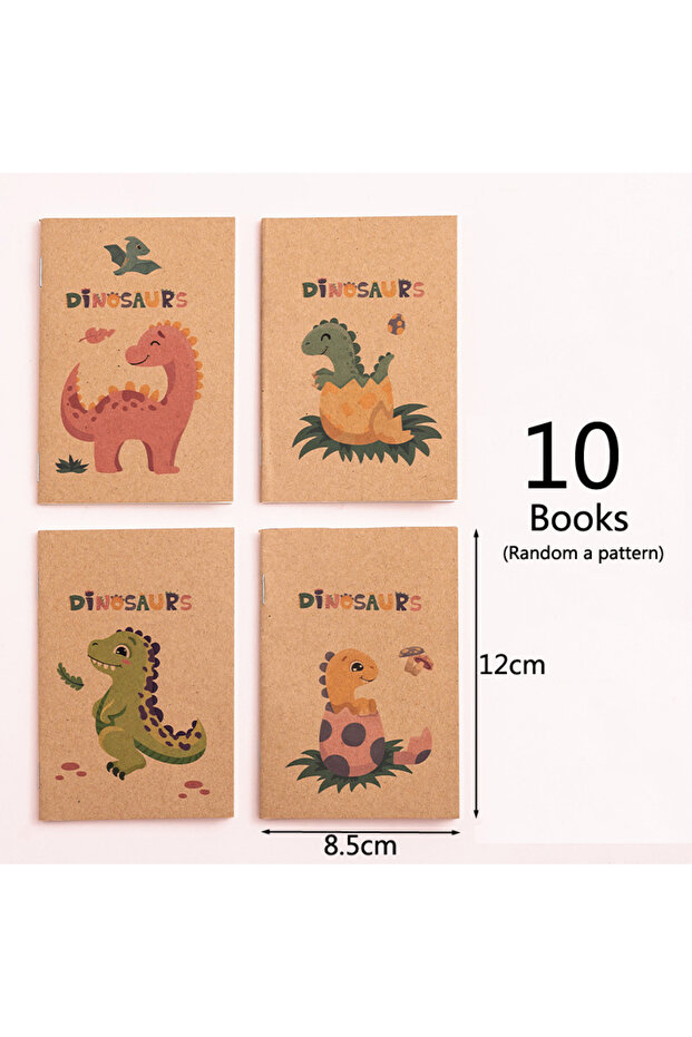 10 books Dinosaur 10 Pack Mini Retro Kraft Notebooks 16 Sheets Space Cartoon Fruit Pocket Journals f