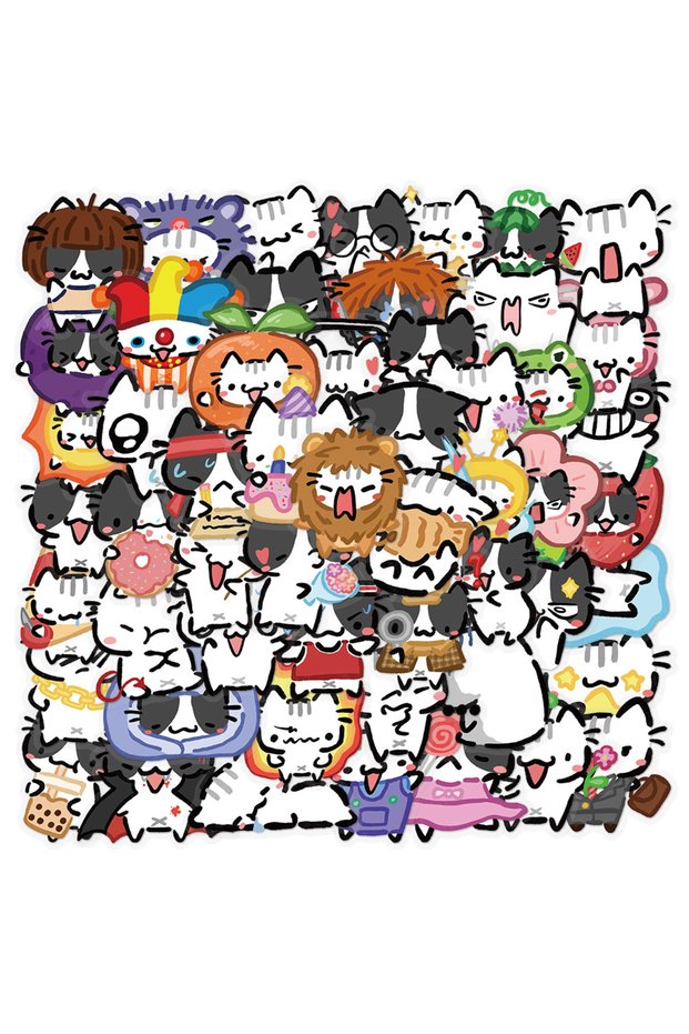 Multicolor 54Pcs Kawaii Colorful Cat Stickers Transparent Cat Decals For Phone Laptop Suitcase Noteb