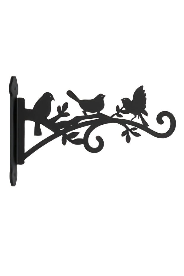 1pc-Black Metal Wall-Mounted Plant Hanger with Bird & Leaf Design - Heavy-Duty, Easy-to-Install Hook