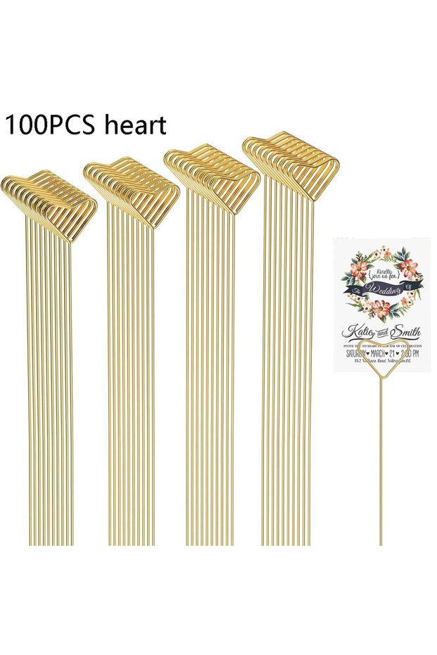 100Pcs Heart 20-100Pcs Floral Card Holder Picks Metal Wire Place Card Holder Picture Holders Photo S