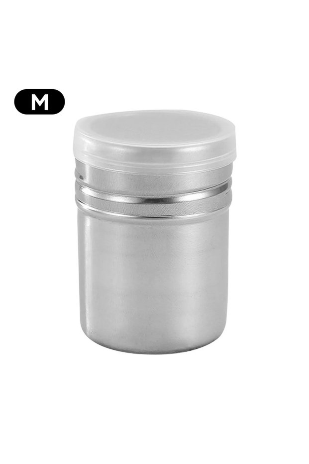 Silvery M Powder Sugar Shaker Stainless Steel Seasoning Jar Storage Seasoning Bottle Spice Jar with