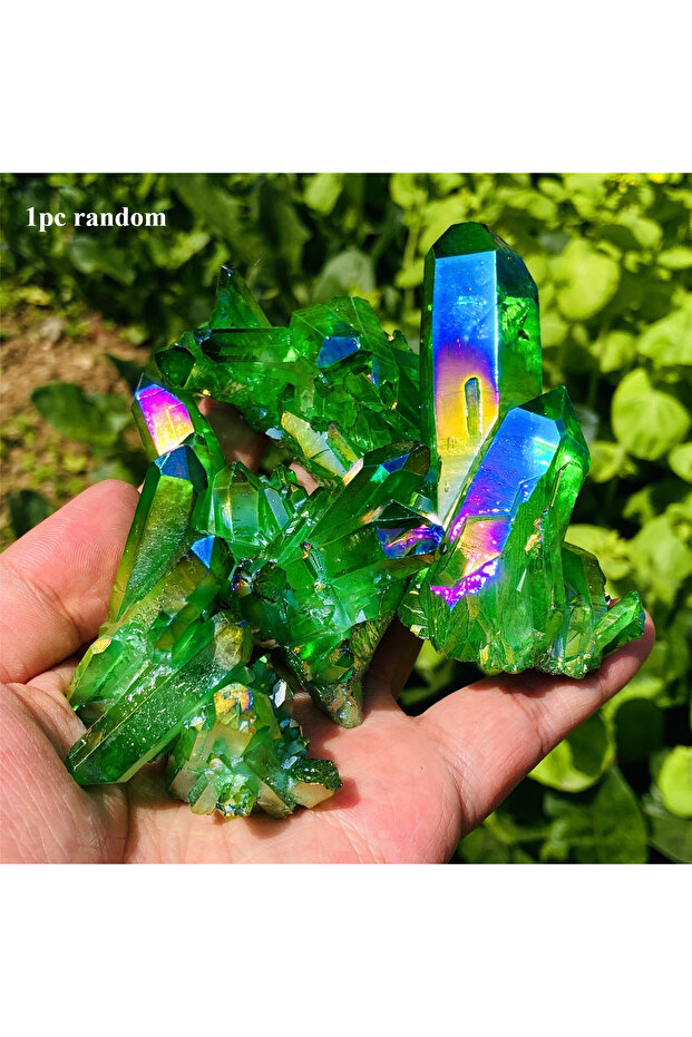 1pc 10-30g 1-piece Green Halo Titanium Crystal Quartz Cluster - Vibrant iridescent colors, suitable