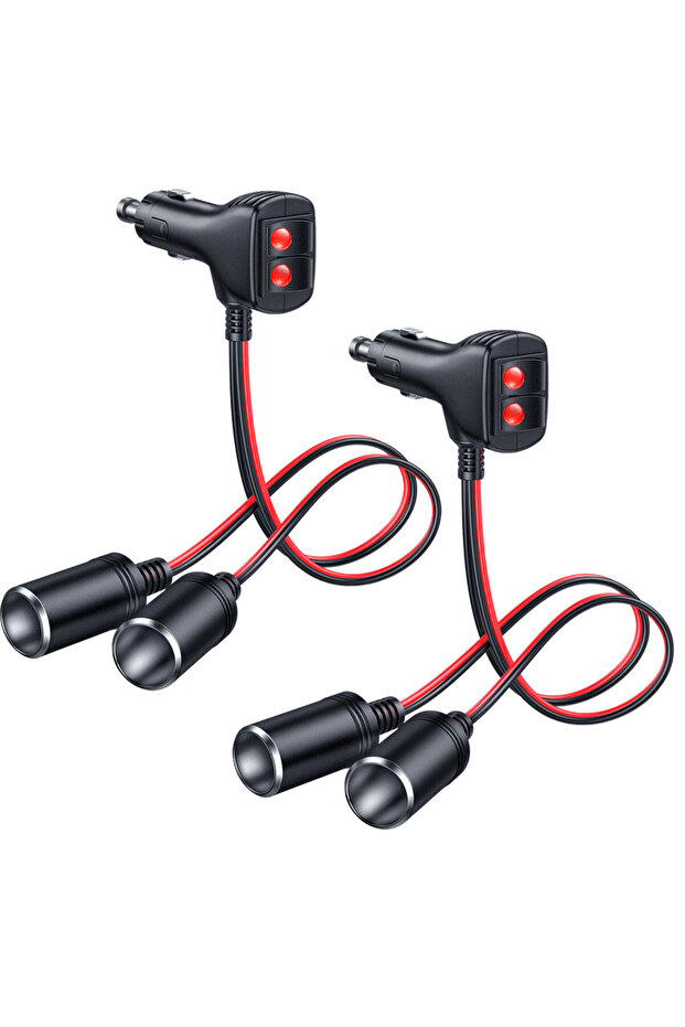 2pcs 12V 24V 1 to 2 Car Cigarette Lighter 16AWG 1 to 2 Car Cigarette Lighter Splitter Adapter Power