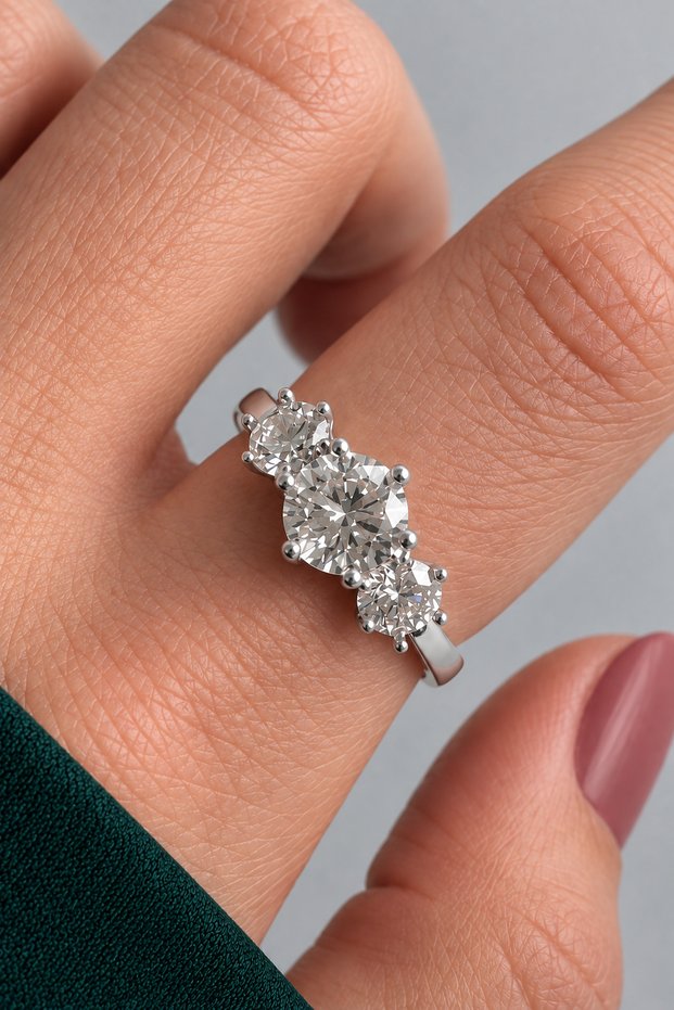 Big Round Oval 3 Stone Design Adjustable Women's Steel Ring