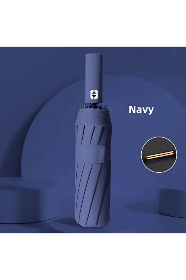 Navy 24 Bones 106cm Automatic Umbrella for Men and Women Outside Large Folding Rain and Sunshine Umb