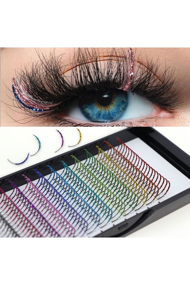 11mm 0.07mm D mix-color Rainbow Colored Shiny Sequin Eyelashes Mixed Colors Fake Eyelashes for Party