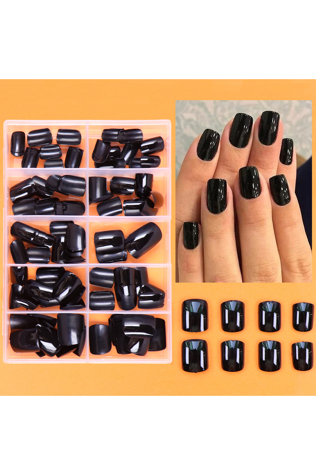 Pink 120pcs-box Medium Black Square Fake Nails Suitable For Girls And Women Gift And Nails Supplies&