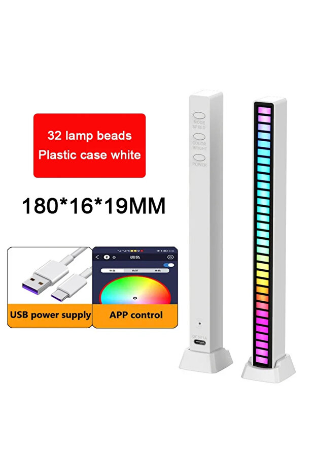 32LED White USB APP RGB LED Strip Light Music Sound Control Pickup Rhythm Ambient Lamp Atmosphere Ni