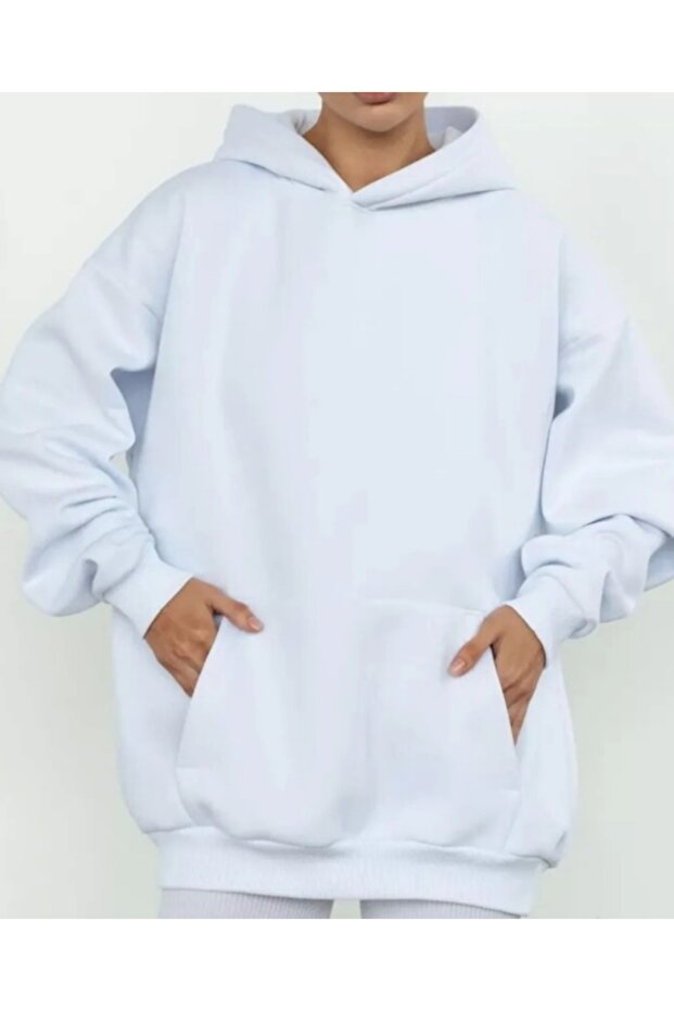 White Hooded Model Oversize Battal Kalıp Regular Unisex Sports Sweatshirt