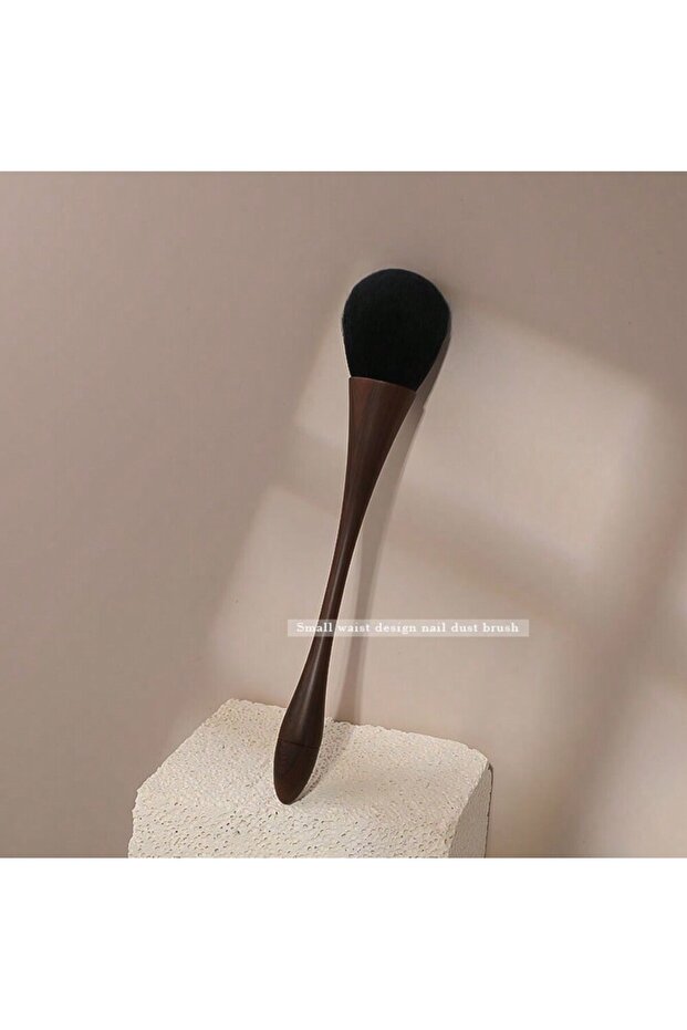 Black 2-in-1 Nail Dust Brush White Wooden Handle for Manicure & Loose Powder Cleaning
